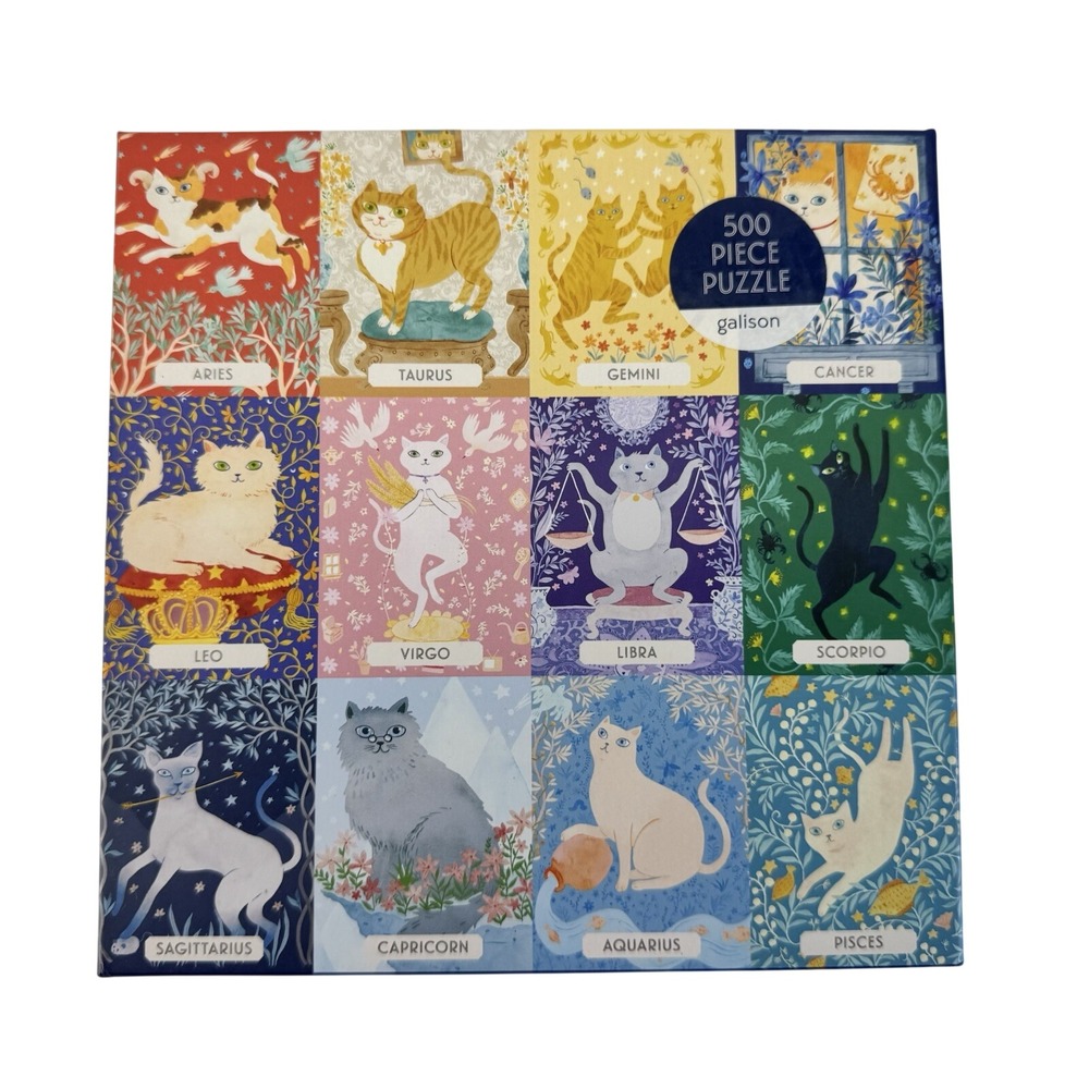 Galison‎ Cat Zodiac Astrology 500 Piece Puzzle With Box & Poster Cat Lover Gift